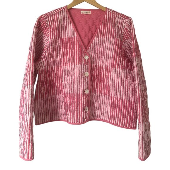 Roller Rabbit Checkboard Stripe Marni Pink Cropped Quilted Cotton Jacket L - Picture 5 of 16